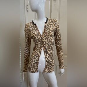 CHARLOTTE TARANTOLA NEW! Leopard Print Beaded Wool Blend Cardigan Sz XS